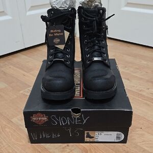 NWT Harley-Davidson Sydney Black Leather Moto Boots Womens 9.5